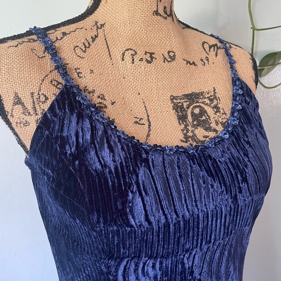 Vintage 90s Navy Crushed Velvet Maxi Dress By Scott McClintock Petites Size 10 - Picture 6 of 15